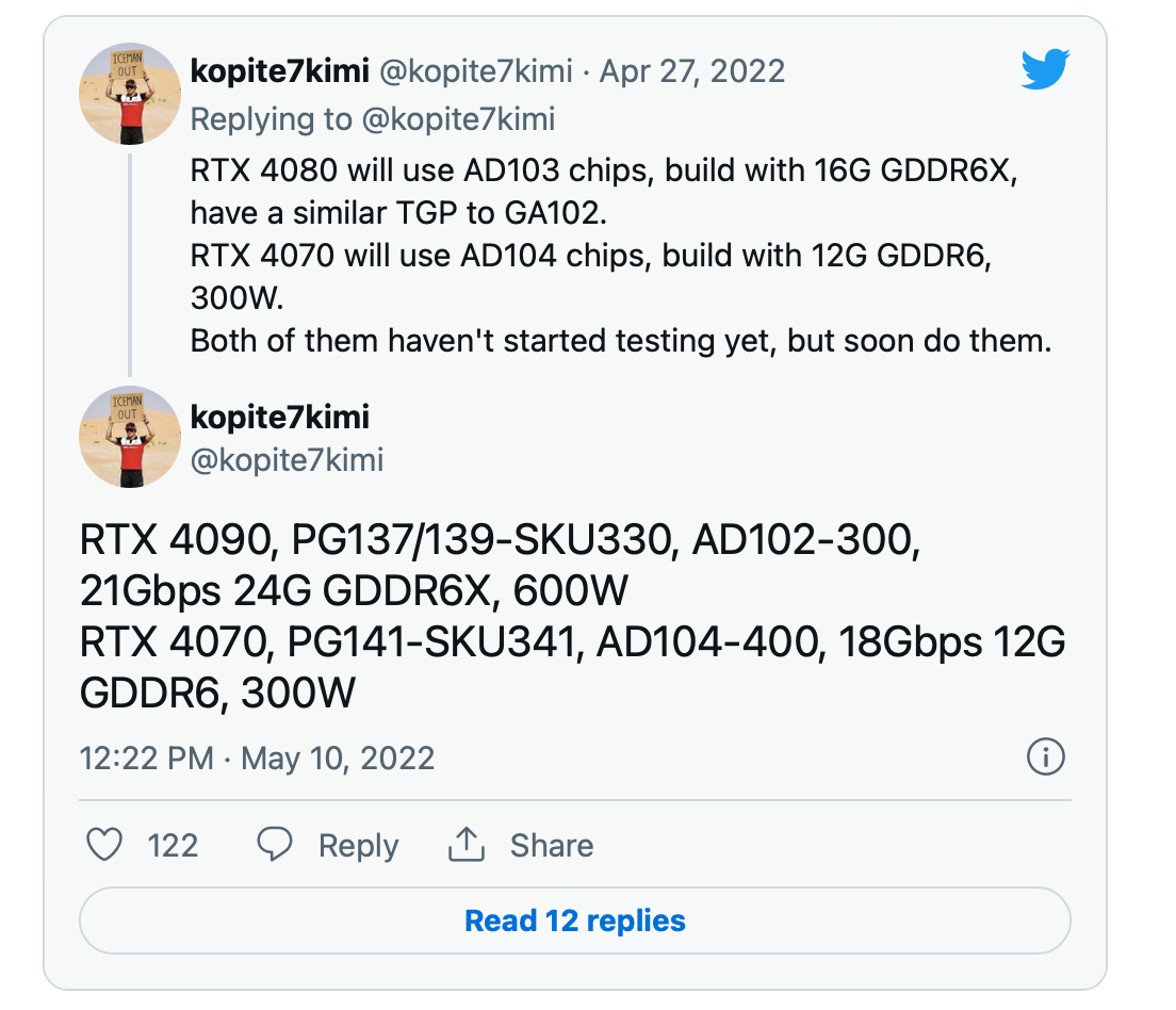 英伟达 RTX 40 显卡新爆料：4090/4080/4070 GPU 型号、显存、功耗曝光
